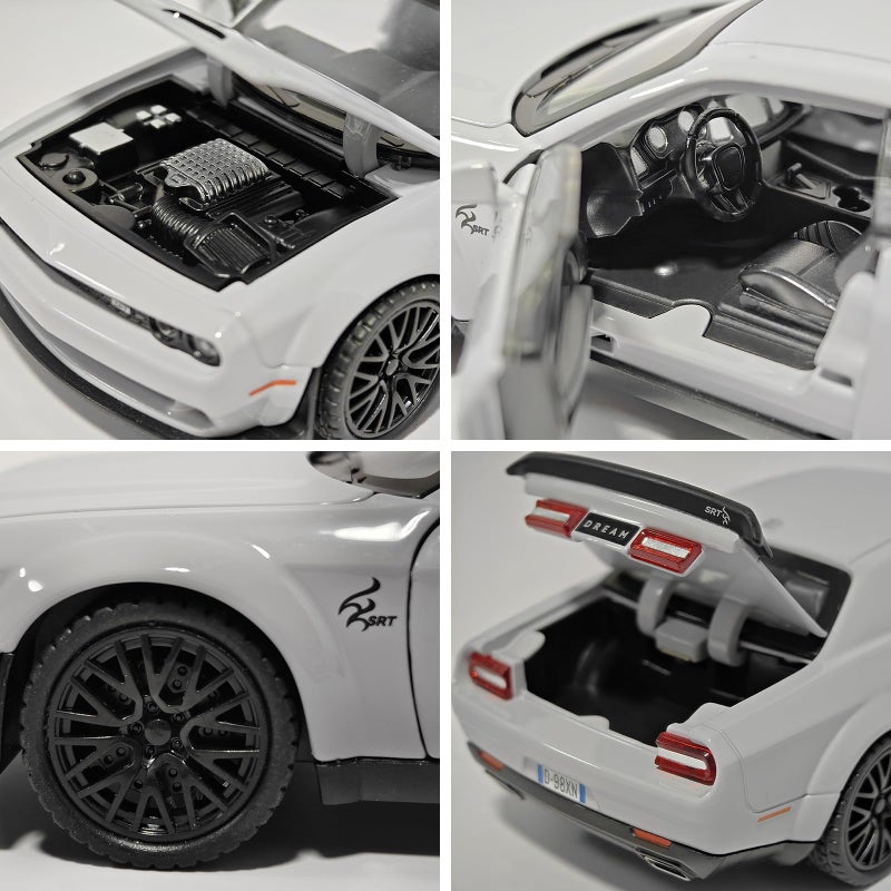 ERBADIHAGO Toy Car Challenger Hellcat 1/32 Alloy Model Car with Light and Sound Collectible Model Cars Pull Back Toy Vehicles for Boys Children Age 3 + Year Old (Gray) - Image 5